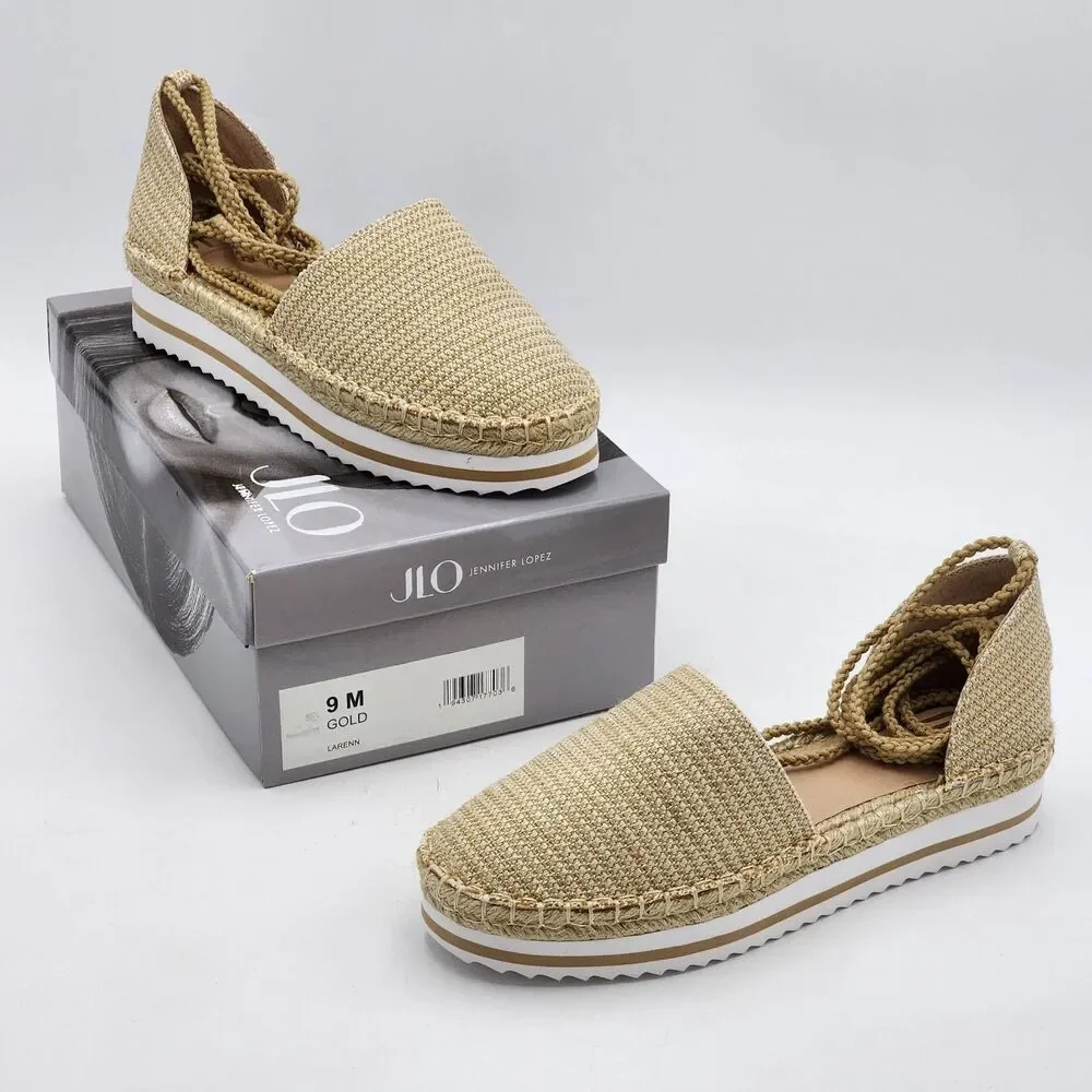 JLO Jennifer Lopez Larenn Espadrille Platform Flatform Tie Up Sandal Size 9 BNIB